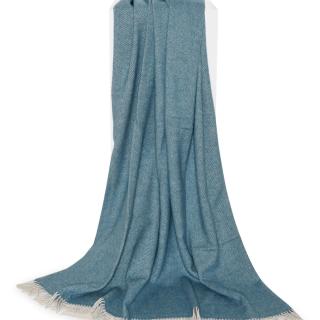 Plaid lys turkis blå ny upcycled alpaca, uld, fibre Læsø Uldstue