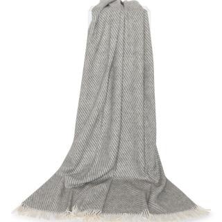 Uldplaid grå diagonal strib 140x240 cm Læsø Uldstue