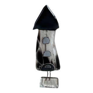 Glashus til pynt, håndlavet sort grå farver